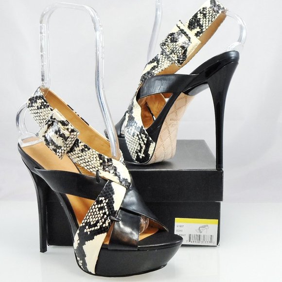NIB$695 L.A.M.B. Echo Snakeskin Platform Sandals Stiletto Heels Slingback 8.5 - Picture 12 of 14